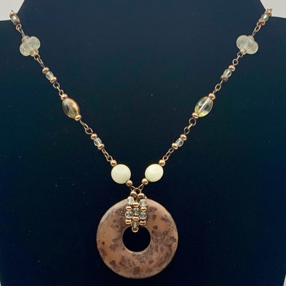 Lia Sophia Polished Mahogany Obsidian Stone Necklace, Quartz, & Rose Gold Beads - Picture 1 of 5